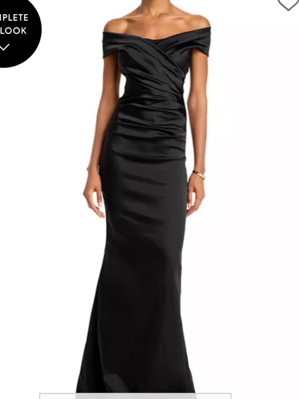 Off-Shoulder Black Satin Wedding Guest Gown